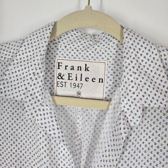 Frank & Eileen White Linen Floral Barry Button-up Shirt w/ Pocket Women's Sz XS - Picture 3 of 11